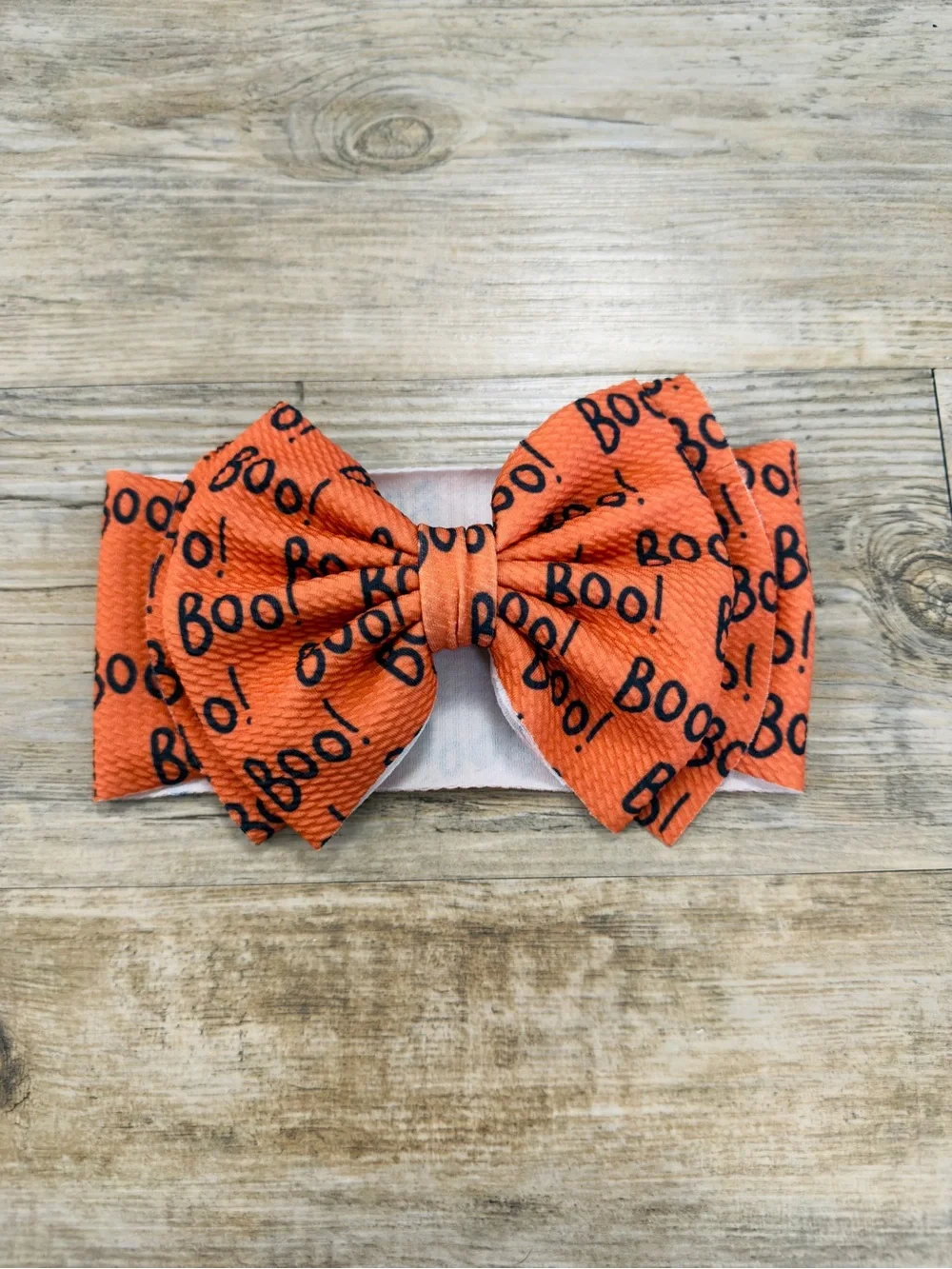 Halloween Boo Big Bow Headband Baby Girl Orange Bullet Fabric 3M-6M
